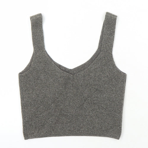 Zara Womens Brown Herringbone Acrylic Cropped Tank One Size Scoop Neck