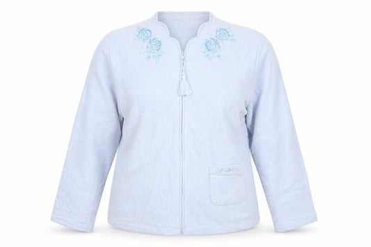 Front view of Marks & Spencer women’s blue jacket, size UK 12