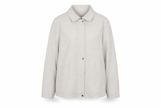 Front view of Katherine Hammond women’s beige jacket, size UK 18
