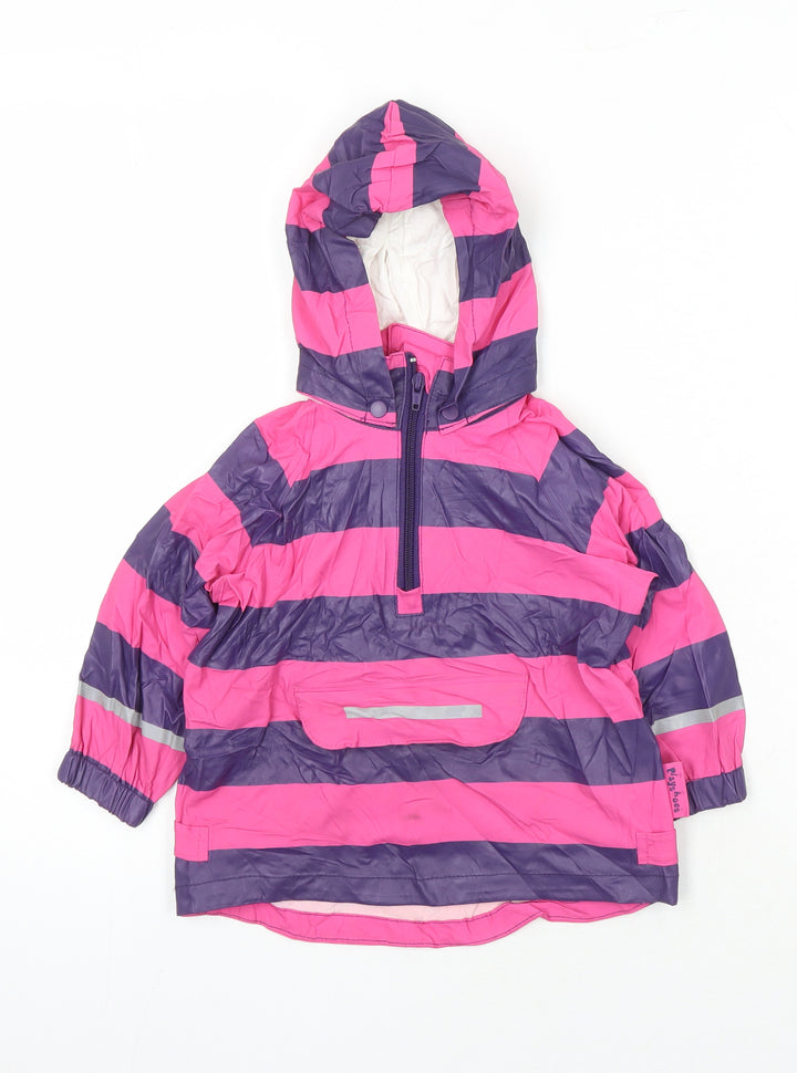 Playshoes Girls Pink Striped Rain Coat Coat Size S