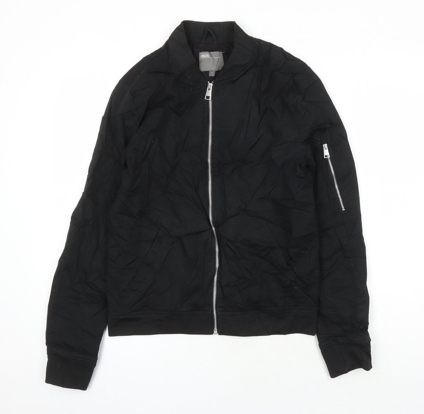 ASOS Womens Black Herringbone Bomber Jacket Jacket Size S Zip