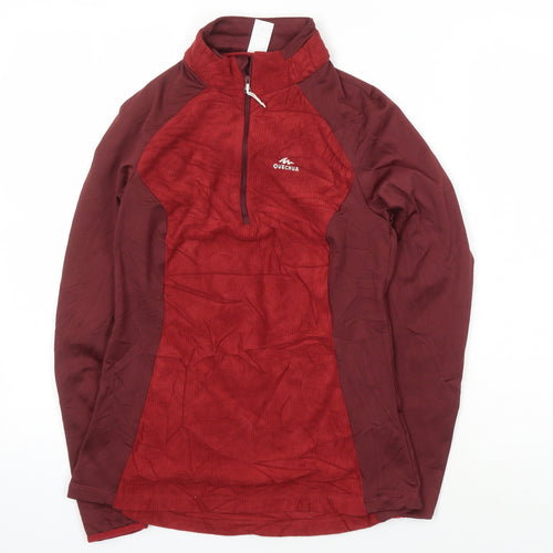 DECATHLON Womens Red Colourblock Polyester Pullover Casual Size S Mock Neck Zip