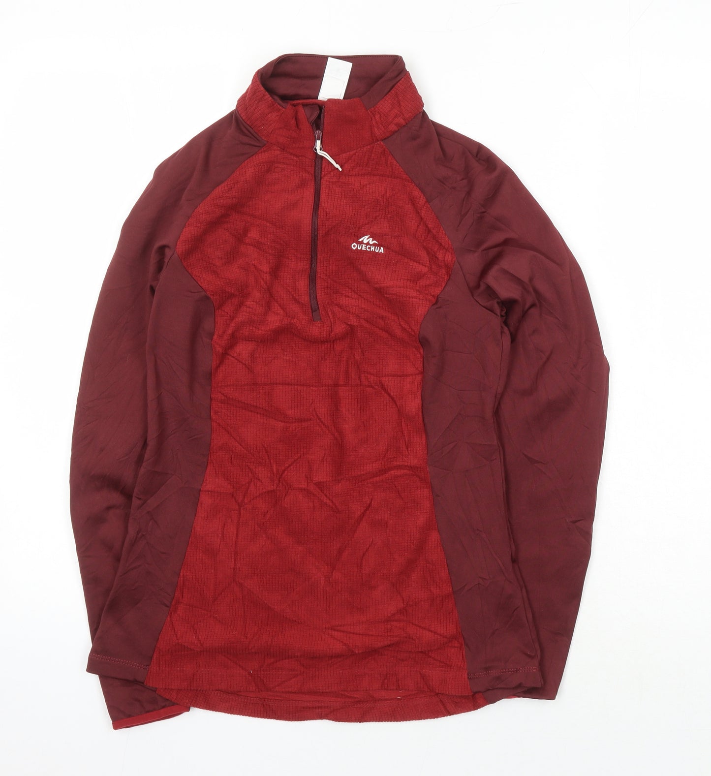 DECATHLON Womens Red Colourblock Polyester Pullover Casual Size S Mock Neck Zip