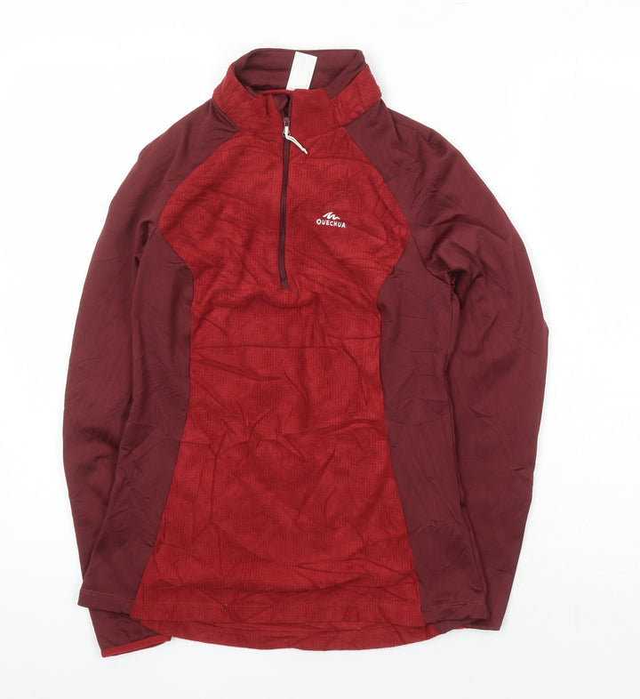 DECATHLON Womens Red Colourblock Polyester Pullover Casual Size S Mock Neck Zip