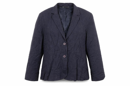 Front view of BHS women’s blue jacket blazer, size UK 18, button