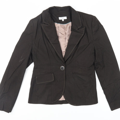 Debenhams Womens Brown Striped Jacket Blazer Size 10 Button