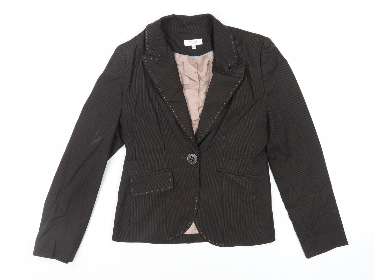 Debenhams Womens Brown Striped Jacket Blazer Size 10 Button