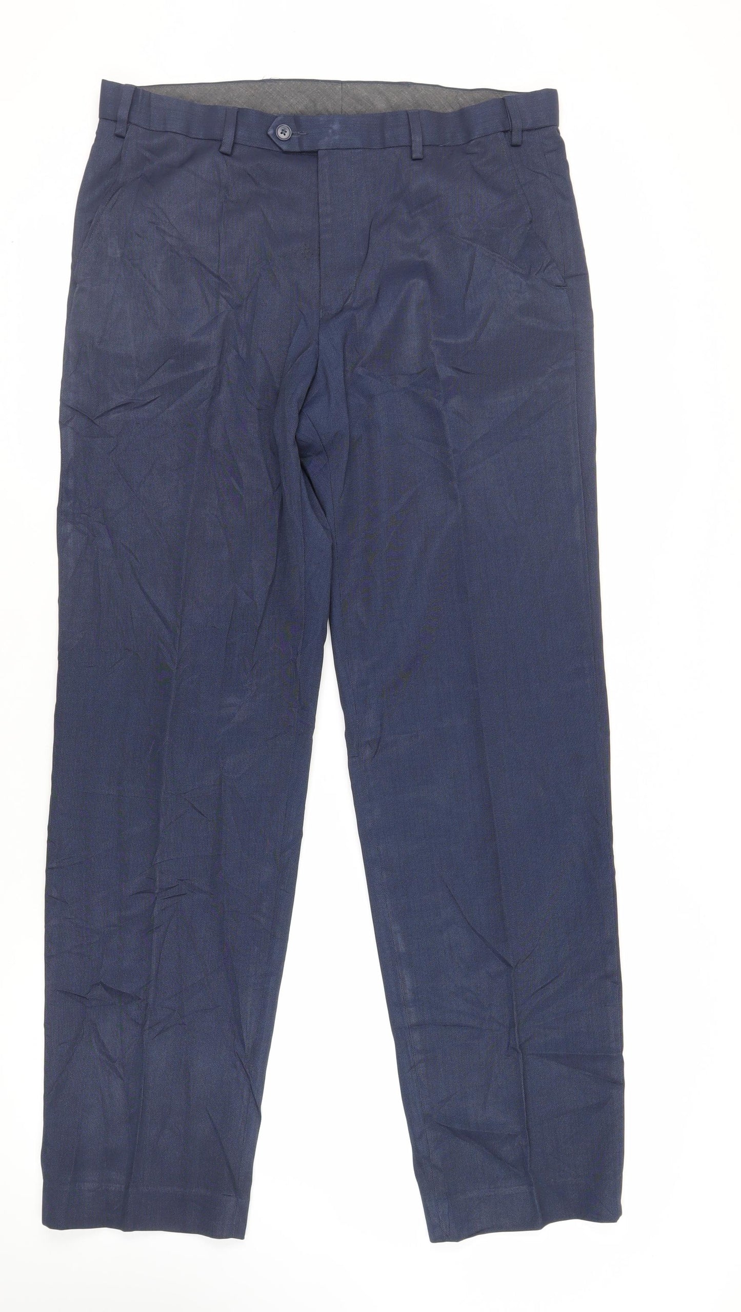 Marks and Spencer Mens Blue Polyester Dress Pants Trousers Size 36 in L33 in Regular Zip