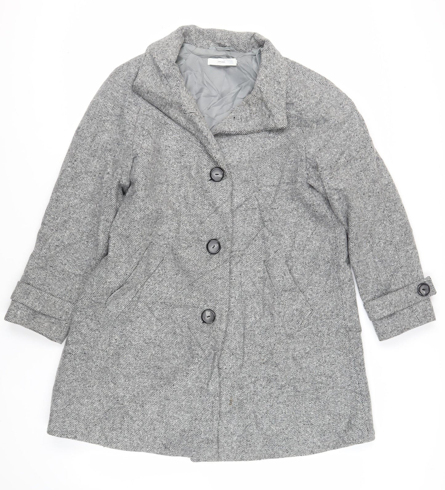 John Lewis Womens Grey Overcoat Coat Size 12 Button