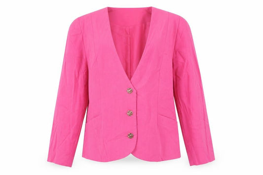 Front view of Kerena women’s pink jacket blazer, size UK 14, button - vintage
