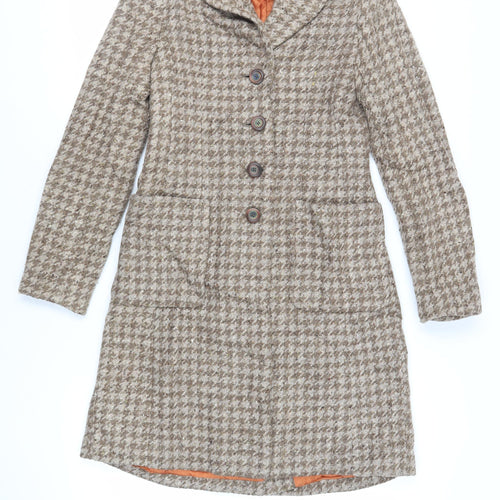 H&M Womens Beige Geometric Overcoat Coat Size 6 Button
