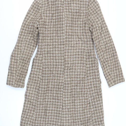 H&M Womens Beige Geometric Overcoat Coat Size 6 Button