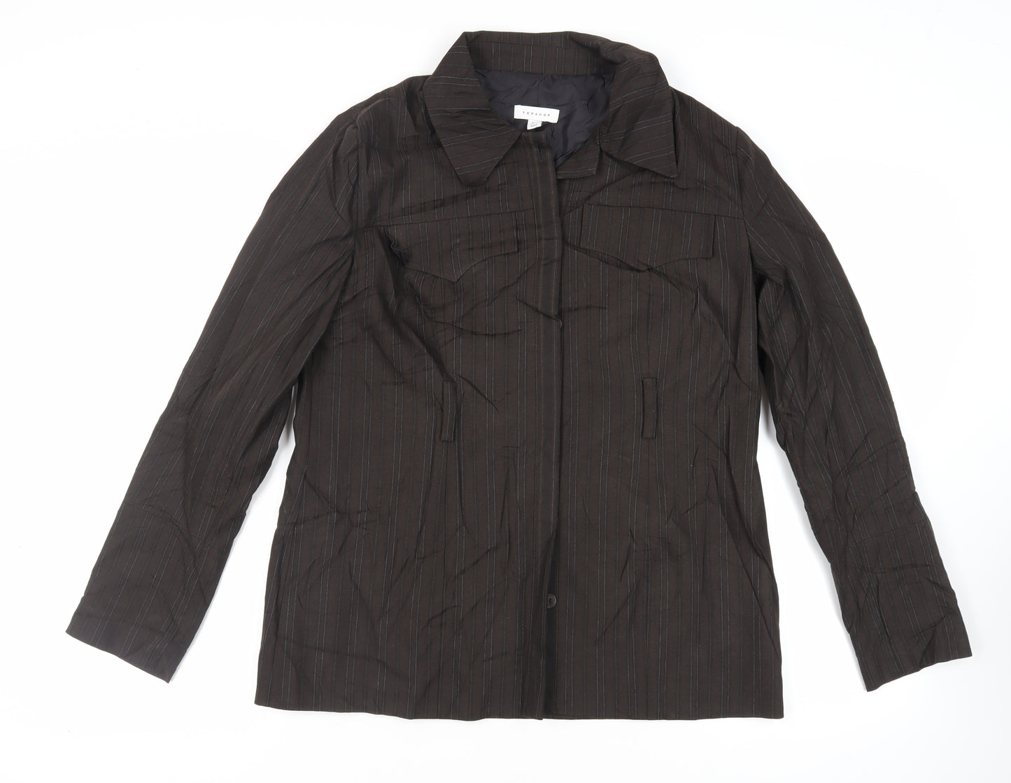Topshop Womens Brown Striped Jacket Blazer Size 14 Button