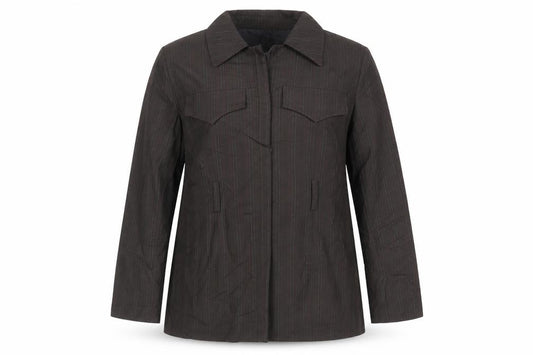 Front view of Topshop women’s brown striped jacket blazer, size UK 14, button