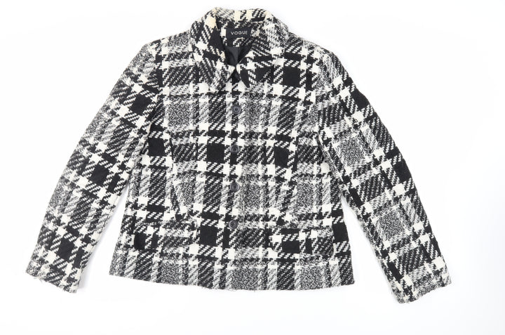 Vogue Womens Black Plaid Jacket Blazer Size 16 Button