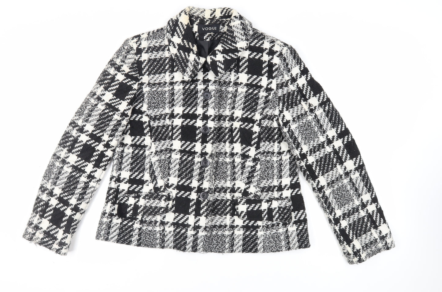 Vogue Womens Black Plaid Jacket Blazer Size 16 Button