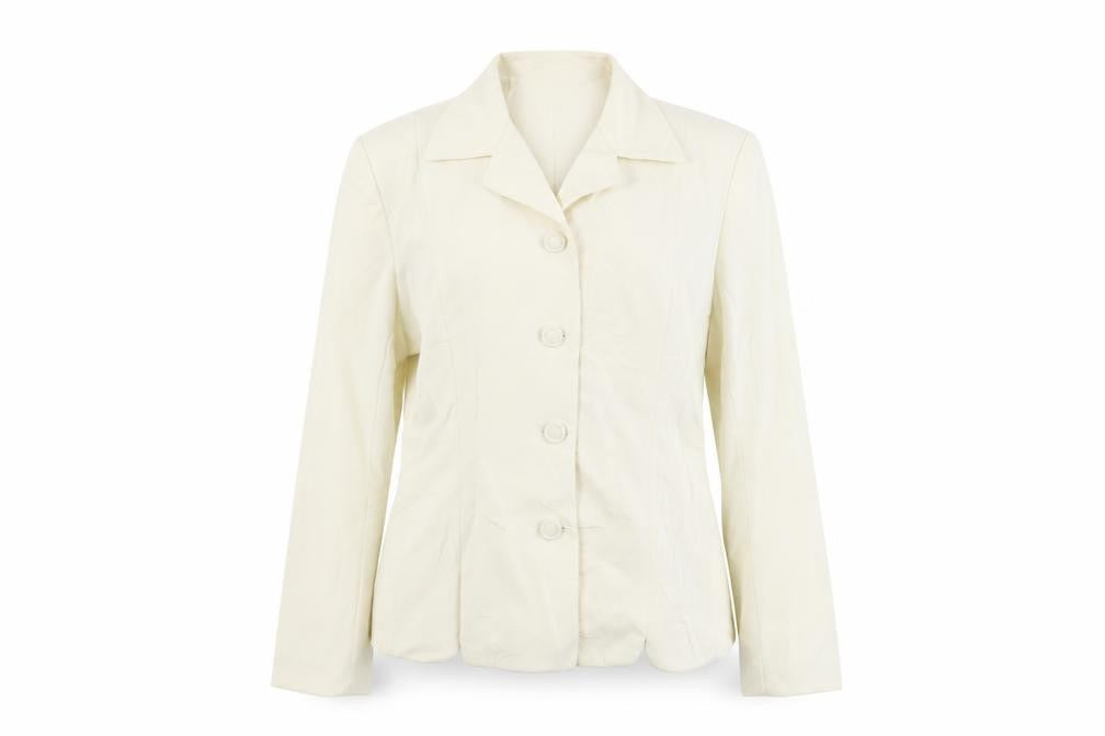 Front view of Gina Rossi women’s ivory jacket blazer, size UK 12, button