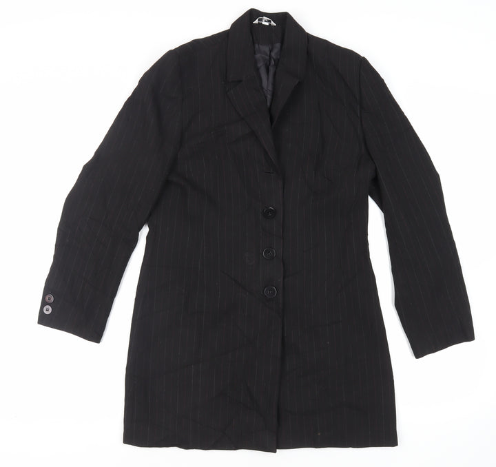 Klass Womens Black Striped Jacket Blazer Size 12 Button