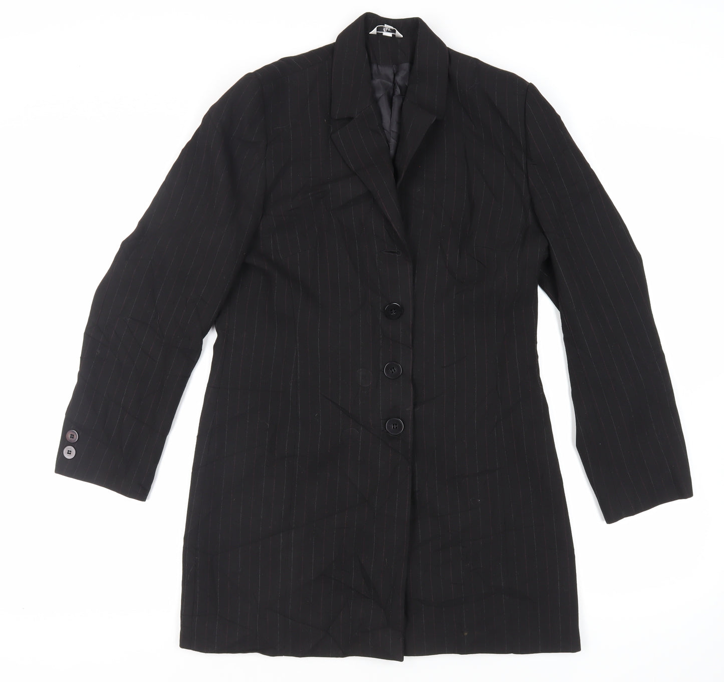 Klass Womens Black Striped Jacket Blazer Size 12 Button
