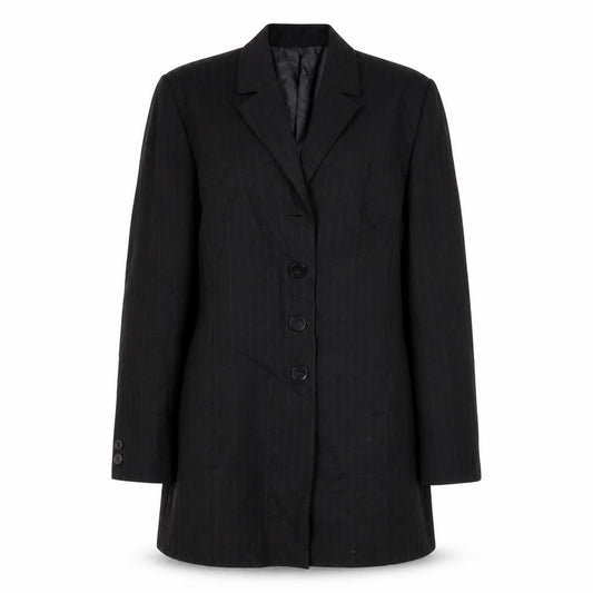Front view of Klass women’s black striped jacket blazer, size UK 12, button