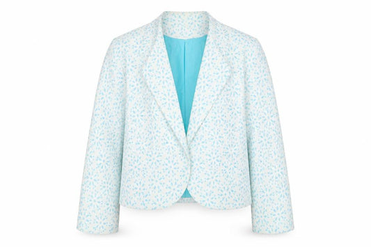 Front view of Debenhams women’s blue floral jacket blazer, size UK 12, - open