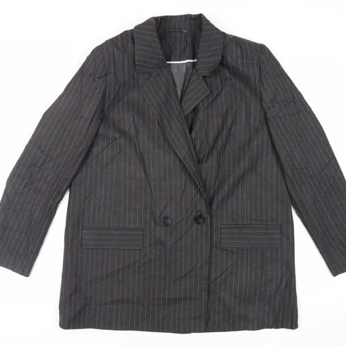 New Look Womens Grey Striped Jacket Blazer Size 16 Button