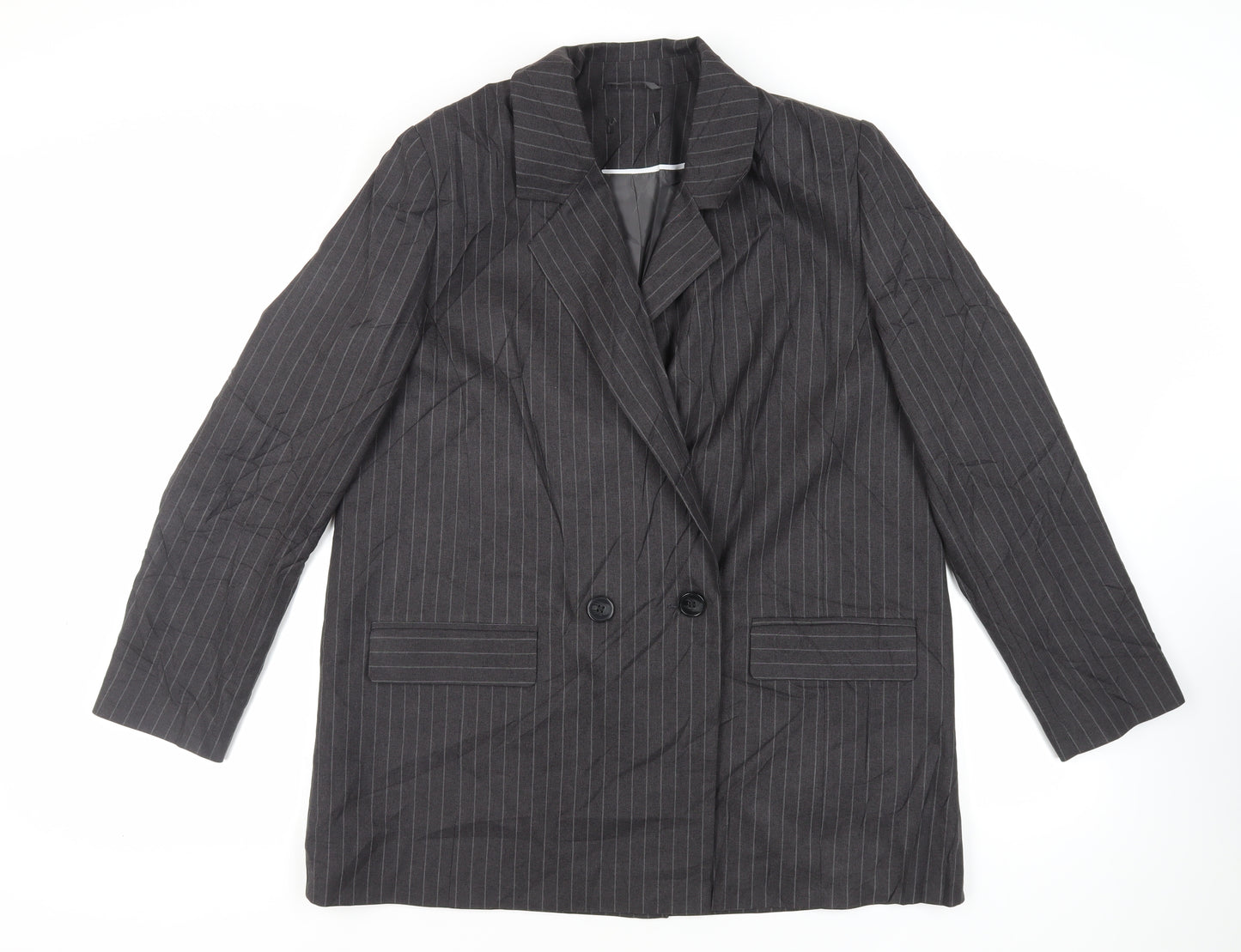 New Look Womens Grey Striped Jacket Blazer Size 16 Button