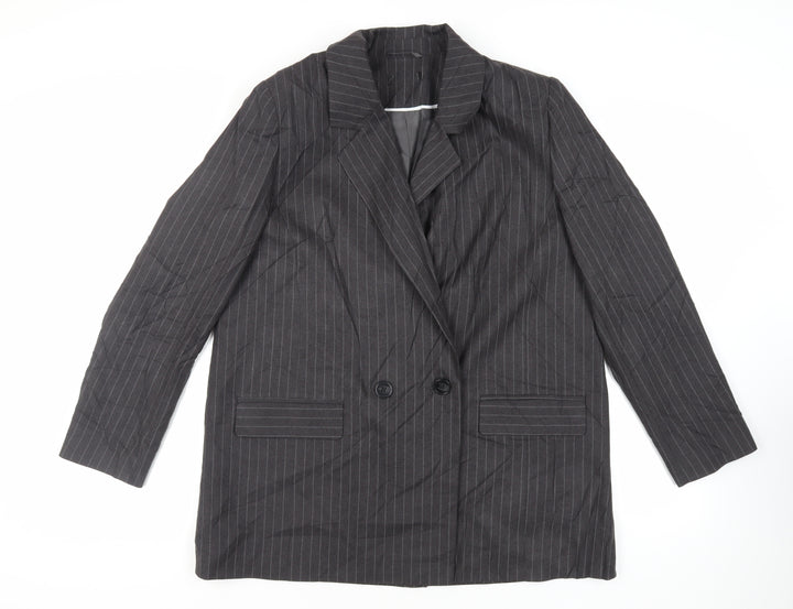 New Look Womens Grey Striped Jacket Blazer Size 16 Button