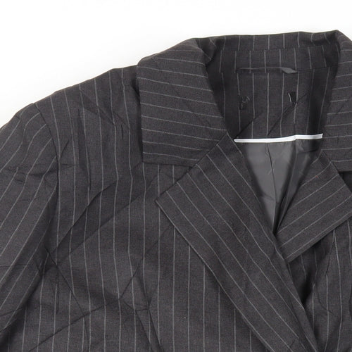 New Look Womens Grey Striped Jacket Blazer Size 16 Button