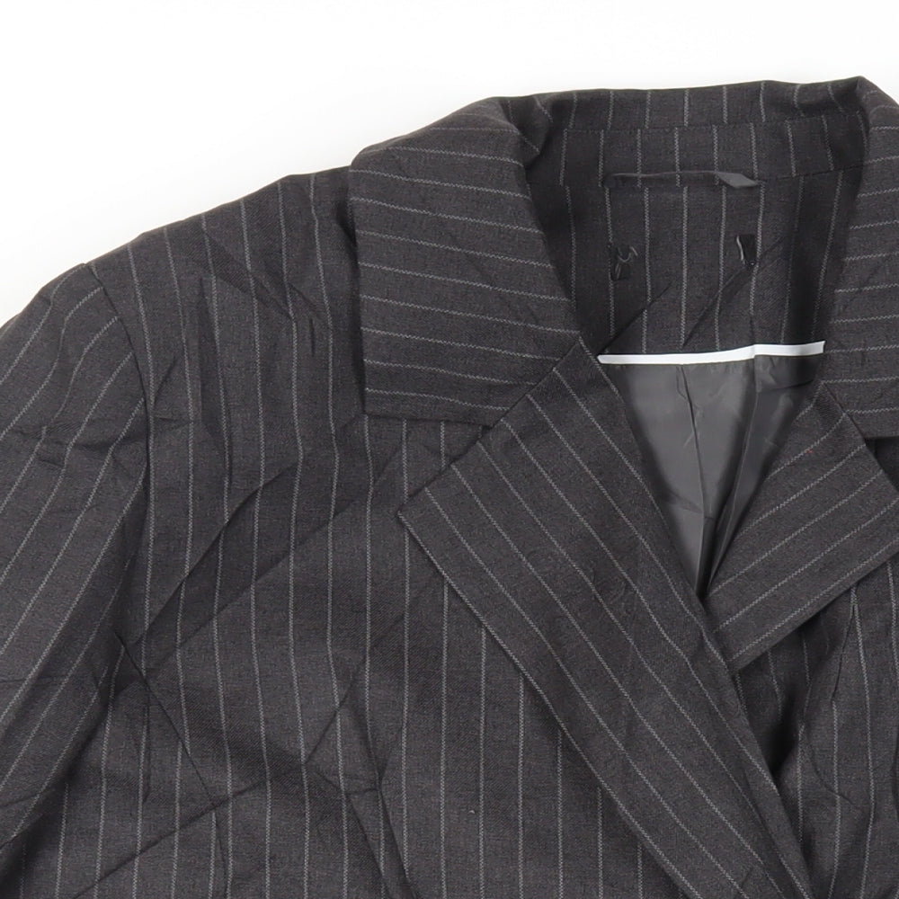 New Look Womens Grey Striped Jacket Blazer Size 16 Button