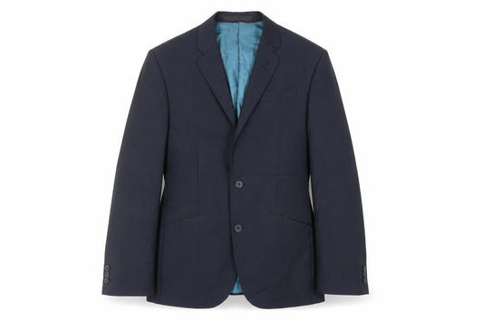 Front view of Marks & Spencer men’s blue polyester jacket suit jacket, size 36, regular