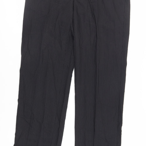 Marks and Spencer Mens Black Striped Wool Dress Pants Trousers Size 36 in L33 in Regular Zip