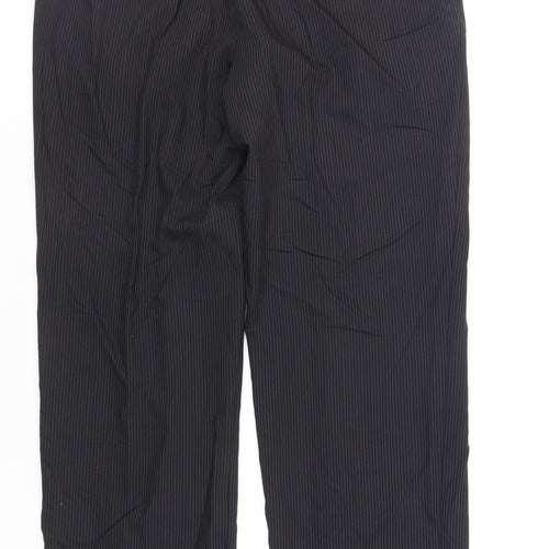 Marks and Spencer Mens Black Striped Wool Dress Pants Trousers Size 36 in L33 in Regular Zip