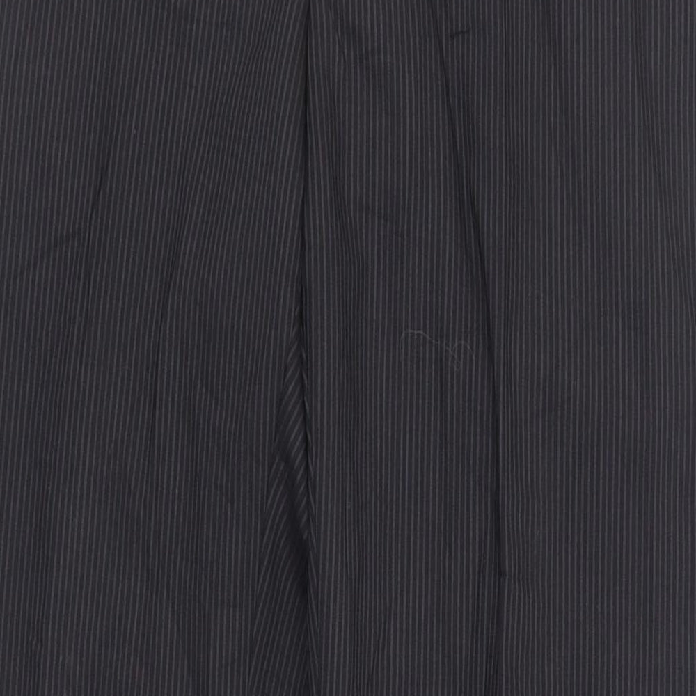 Marks and Spencer Mens Black Striped Wool Dress Pants Trousers Size 36 in L33 in Regular Zip