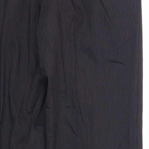 Marks and Spencer Mens Black Striped Wool Dress Pants Trousers Size 36 in L33 in Regular Zip