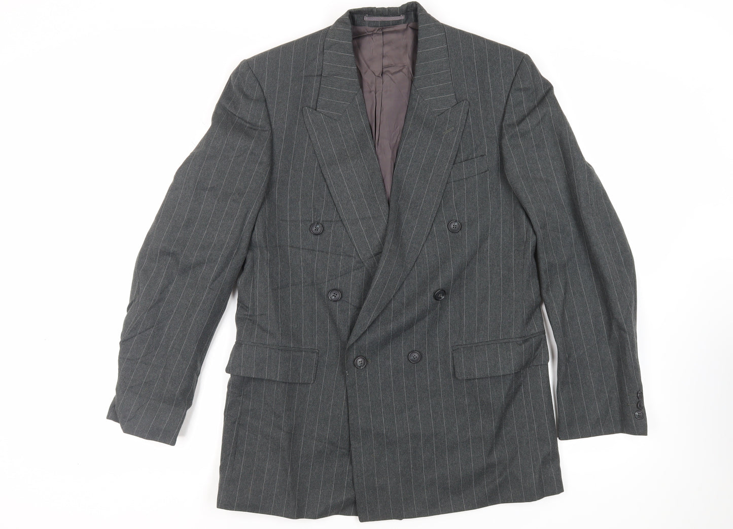 Varteks Mens Grey Striped Polyester Jacket Suit Jacket Size 40 Regular