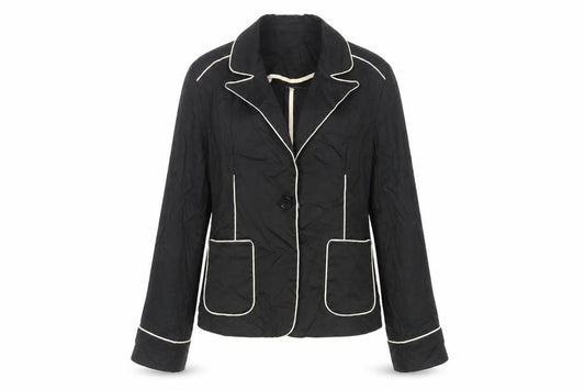 Front view of Select women’s black jacket blazer, size UK 14, button - contrasting trim