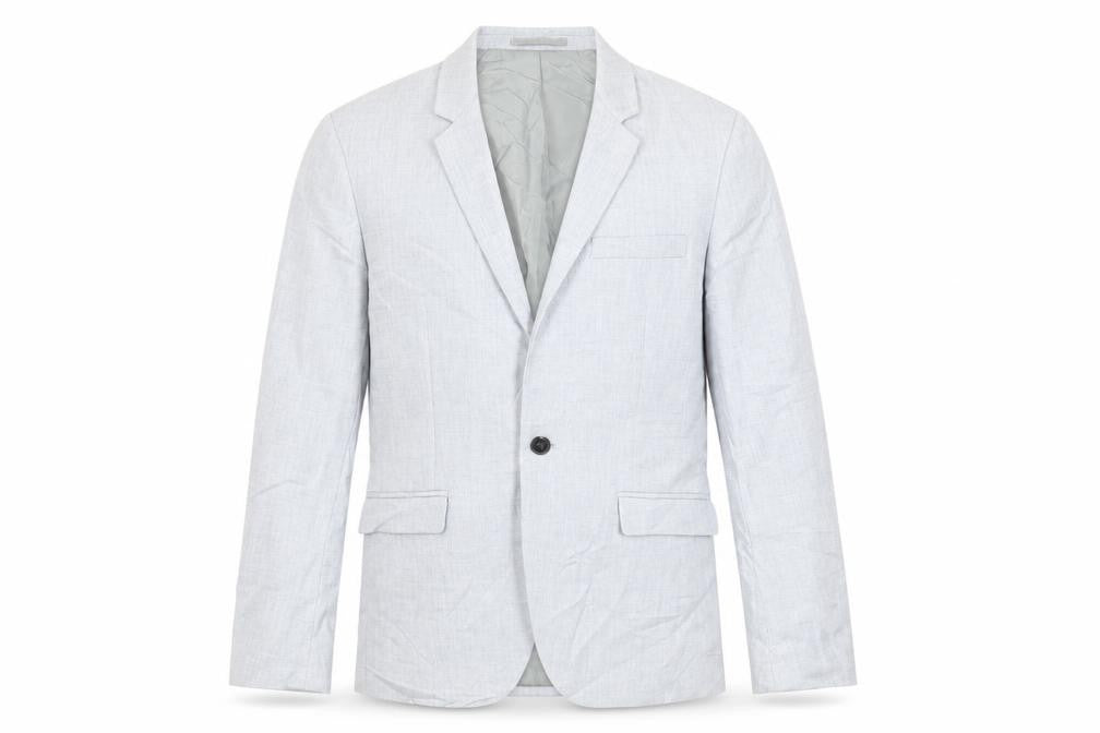 Front view of Topman men’s blue polyester jacket suit jacket, size 38, regular
