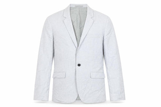 Front view of Topman men’s blue polyester jacket suit jacket, size 38, regular