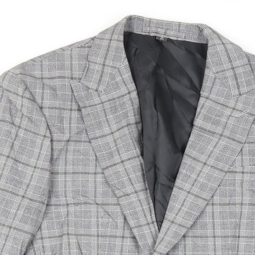 Marks and Spencer Mens Grey Plaid Polyester Jacket Suit Jacket Size 38 Regular