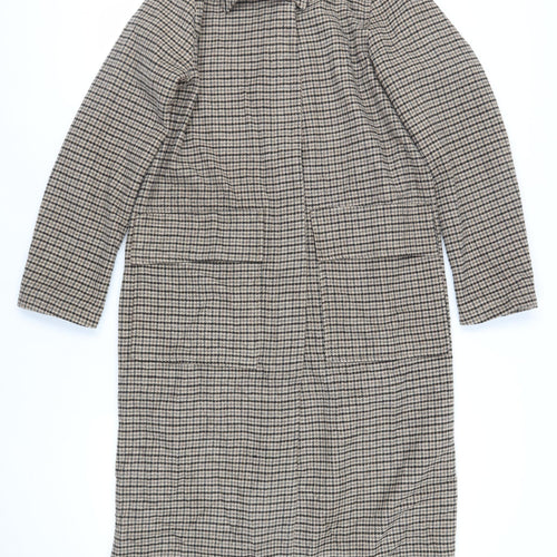 VILA Womens Brown Geometric Overcoat Coat Size 12 Button