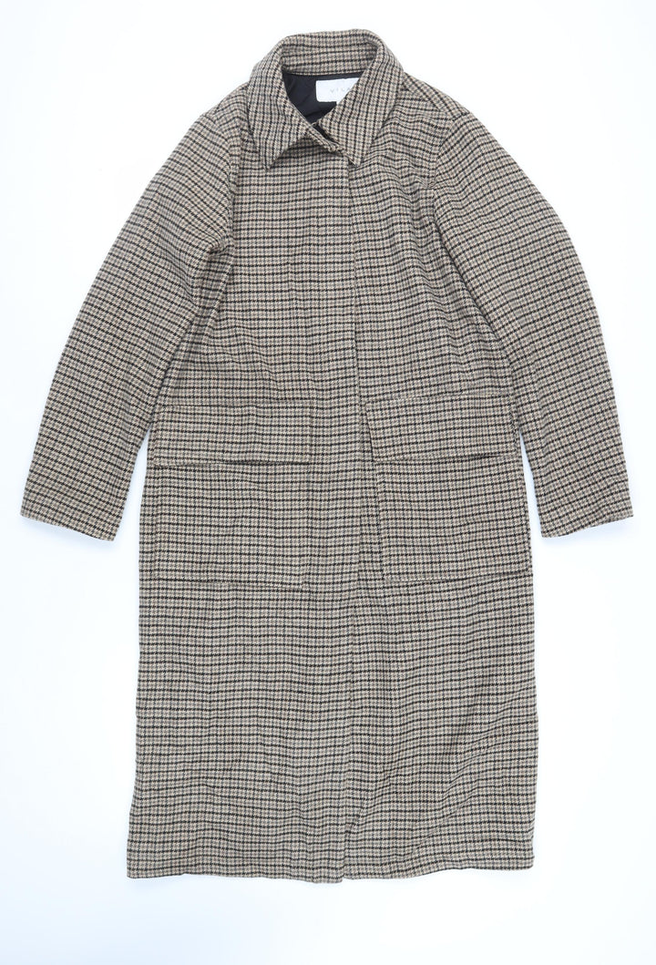 VILA Womens Brown Geometric Overcoat Coat Size 12 Button