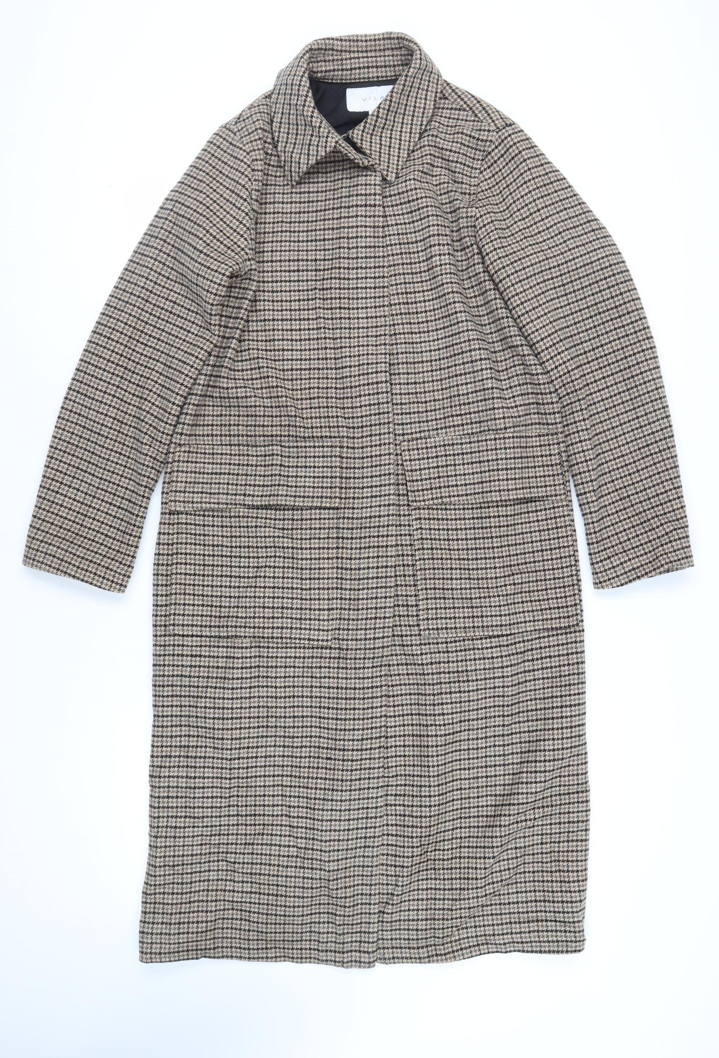 VILA Womens Brown Geometric Overcoat Coat Size 12 Button