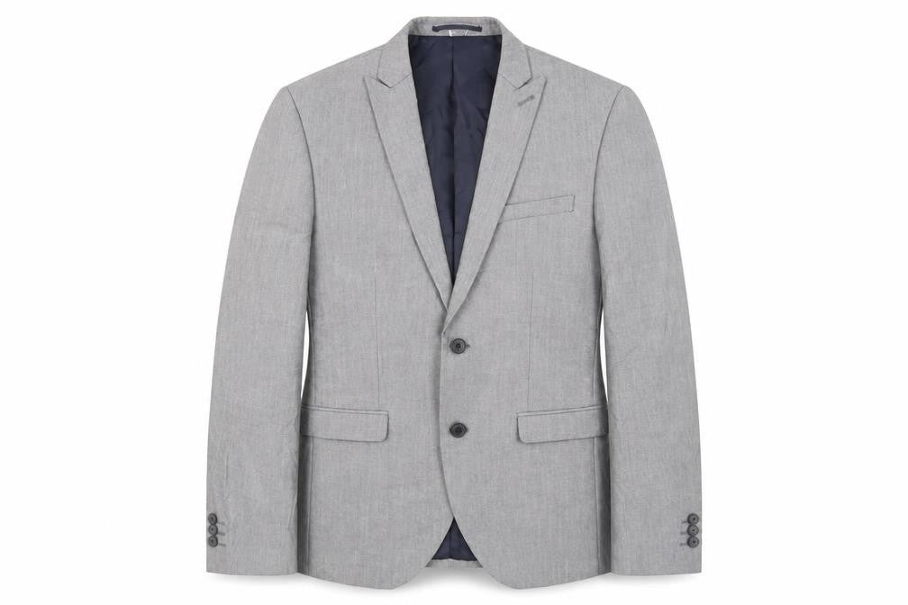 Front view of Next men’s grey polyester jacket suit jacket, size 38, regular