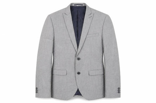 Front view of Next men’s grey polyester jacket suit jacket, size 38, regular