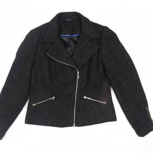 M&Co Womens Black Jacket Blazer Size 10 Zip - Glitter
