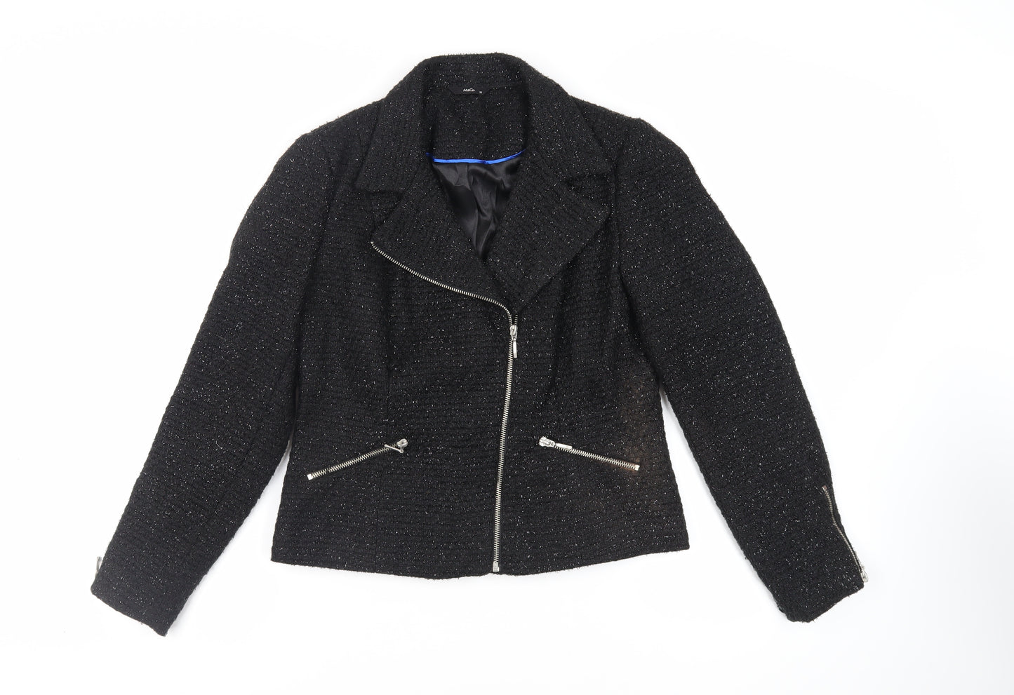 M&Co Womens Black Jacket Blazer Size 10 Zip - Glitter