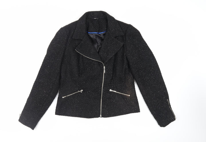 M&Co Womens Black Jacket Blazer Size 10 Zip - Glitter