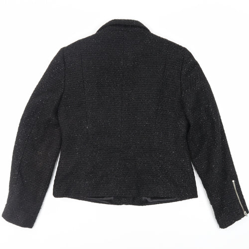 M&Co Womens Black Jacket Blazer Size 10 Zip - Glitter