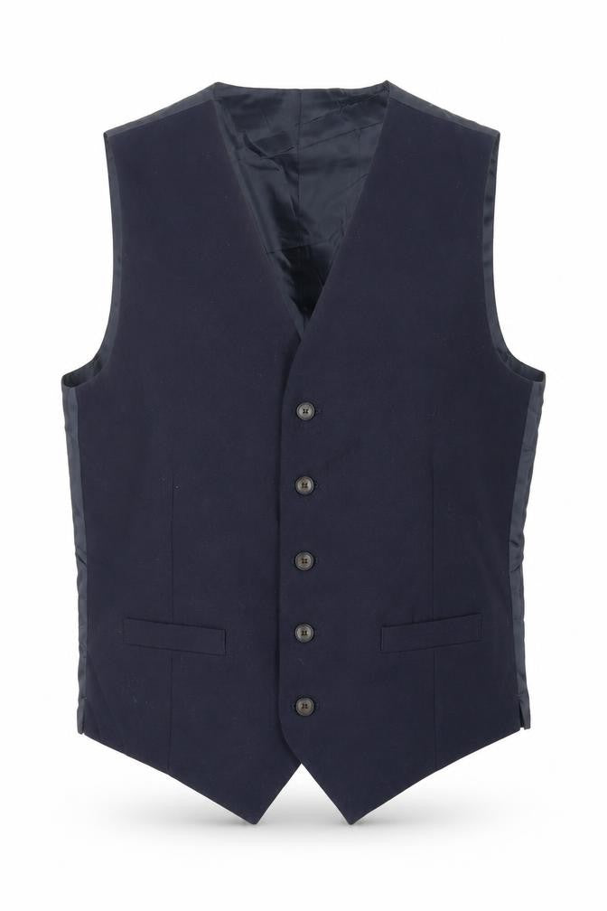 Front view of Marks & Spencer men’s blue wool jacket suit waistcoat, size 40, regular